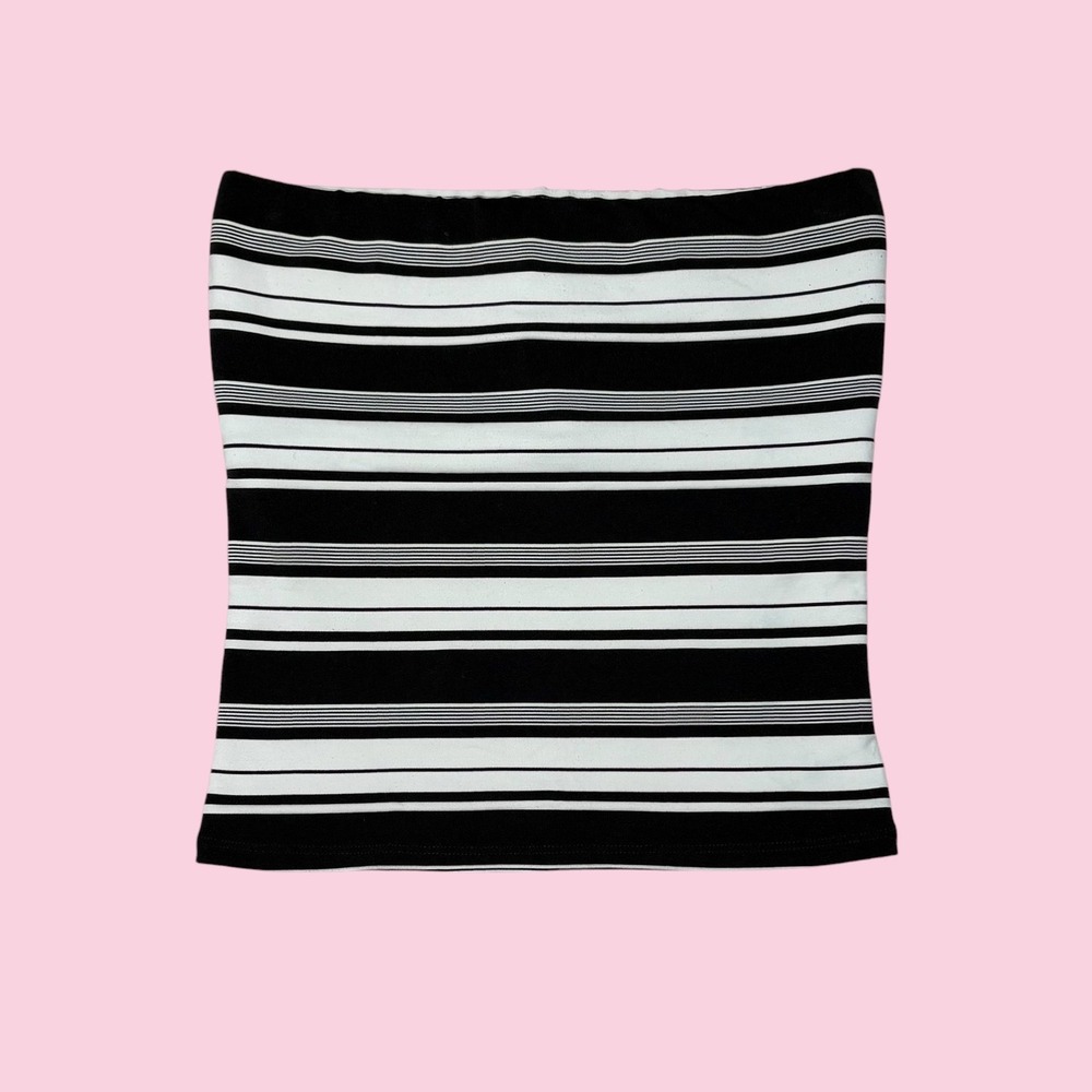Guess Collection Vintage Striped Tube Top Black White Strapless Size L